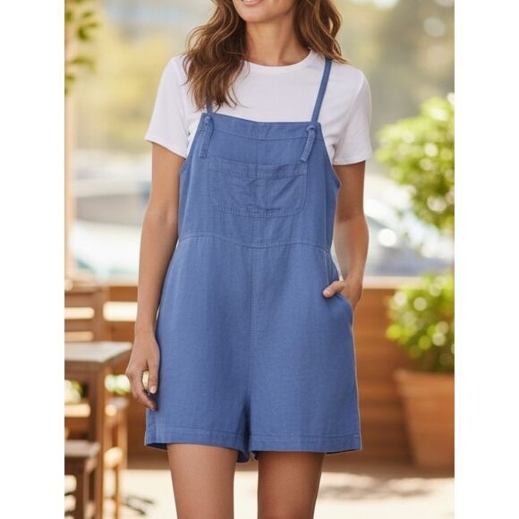 Old Navy Cami Romper Linen Blend Womens Size L Blue Comfy fit - Picture 2 of 6